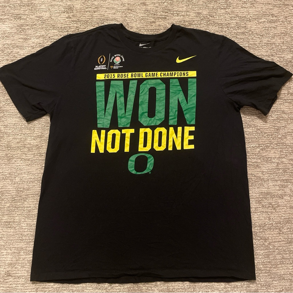 Nike Oregon Ducks Mens Xl 2015 Rose Bowl Won Not Done Shirt Black Ncaa Playoffs Nike Oregon Ducks Mens Xl 2015 Rose Bowl Won Not Done Shirt Black Ncaa Playoffs